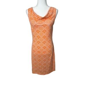 Title Nine Orange Print Cowl Neck Sleeveless Stretch Knit Dress Women's XS Batik